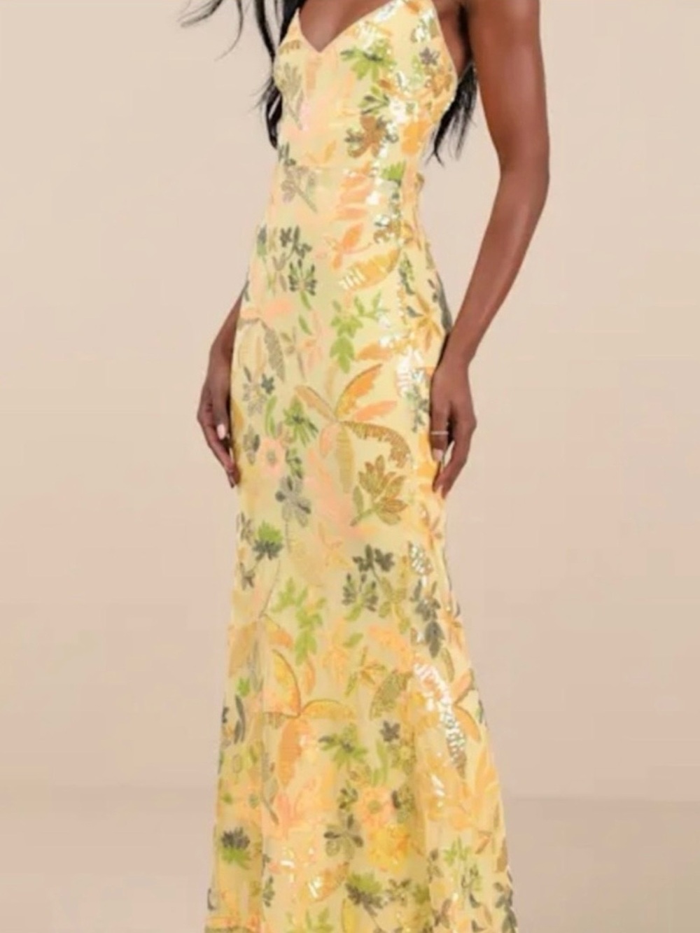 Lulus Sequin Yellow Floral Maxi Dress - Picture 1 of 3